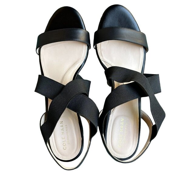 Cole Haan Strap Sandals Grand Aniston Leather Black  Elastic Women's Sz 10 B EUC - Picture 4 of 11